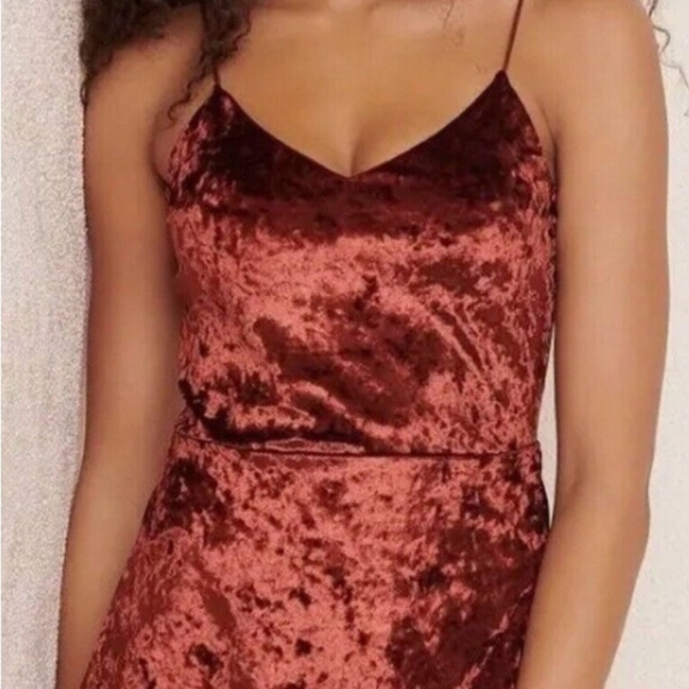 Garage velvet burgundy maroon dark red Y2K spaghetti straps mini dress, size XS
